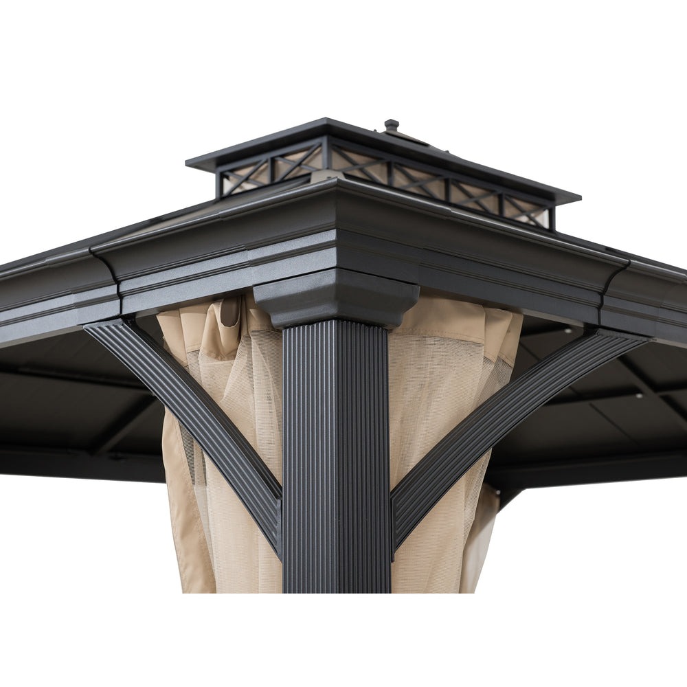 Sunjoy All-Season Metal Hardtop Gazebo with Privacy Netting