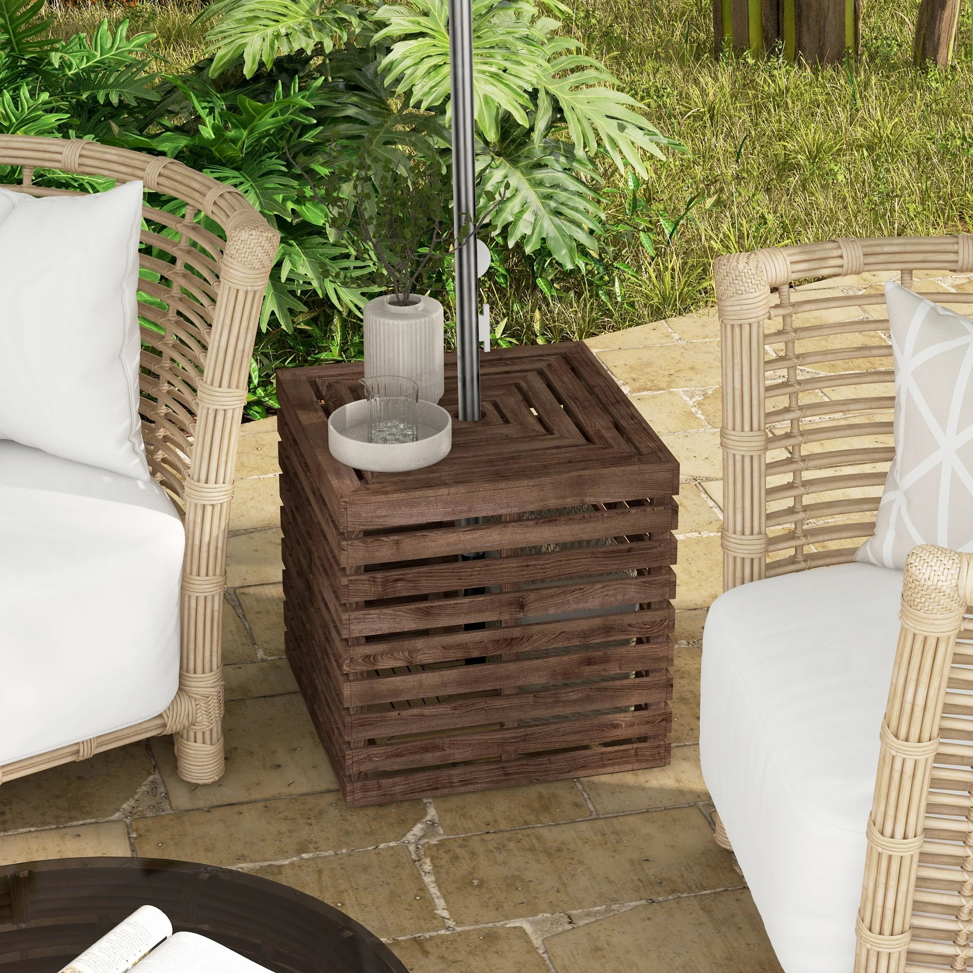 Outsunny 2-in-1 Outdoor Umbrella Base Storage Box