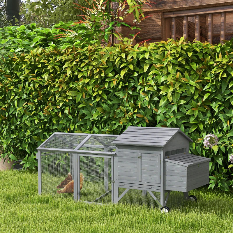 PawHut 96 1/2 Inch Wooden Chicken Coop with Wheels