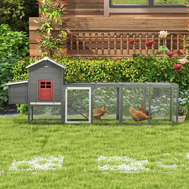 PawHut 118 Inch Wooden Chicken Coop with Asphalt Roof