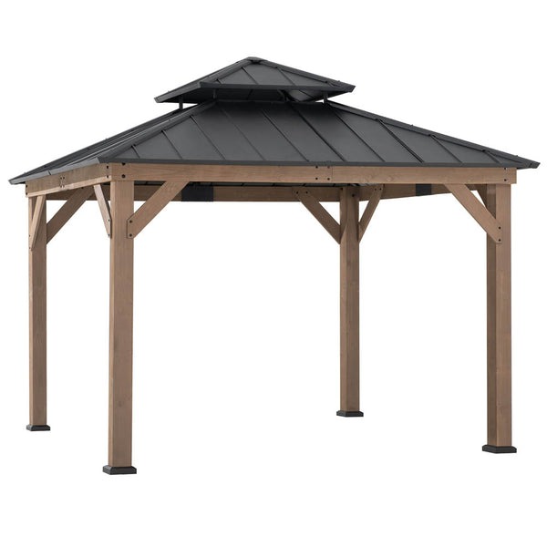 Sunjoy 11 x 11 Foot Two-Tier Hardtop Cedar Gazebo with Ceiling Hook