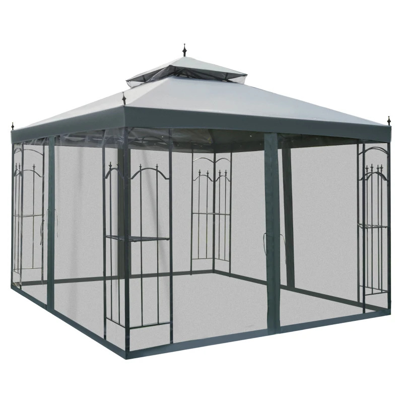 Outsunny 10 x 10 Foot Patio Gazebo with Corner Frame Shelves