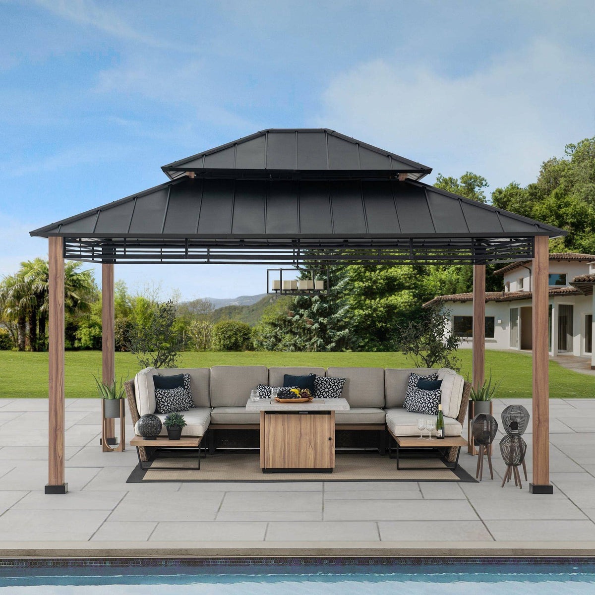 Sunjoy 13 x 15 Foot Roberts Two-Tier Steel Gazebo