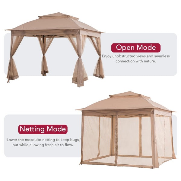 Sunjoy 11 x 11 Foot Pop-Up Netted Gazebo Tent