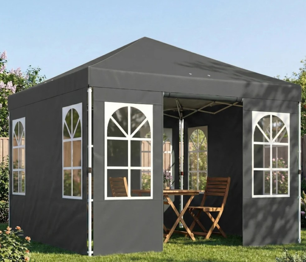 Outsunny 10 x 10 Foot Pop Up Windowed Canopy Tent with One Push Setup