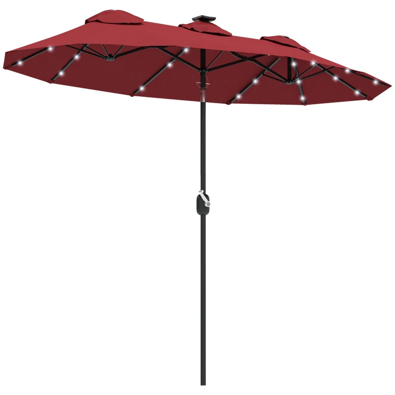 Outsunny Double Sided Solar LED Patio Umbrella with 45 Degree Tilt and Crank