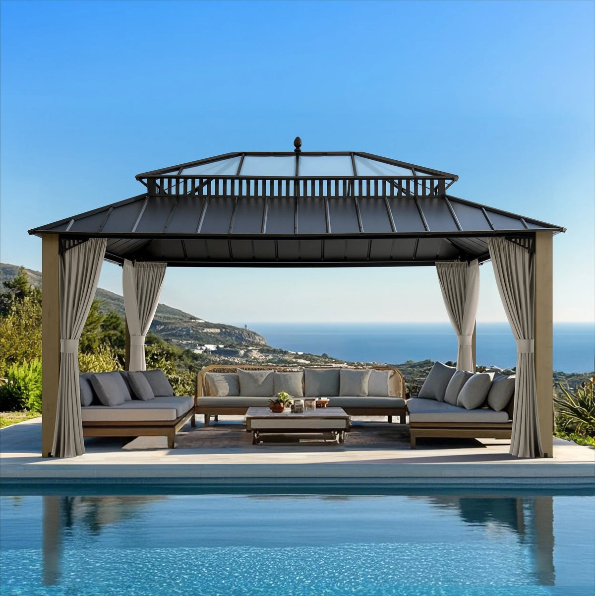 Sunjoy 16 x 12 Foot Kingston Extra-Tall Steel and Poly-Carb Hardtop Gazebo