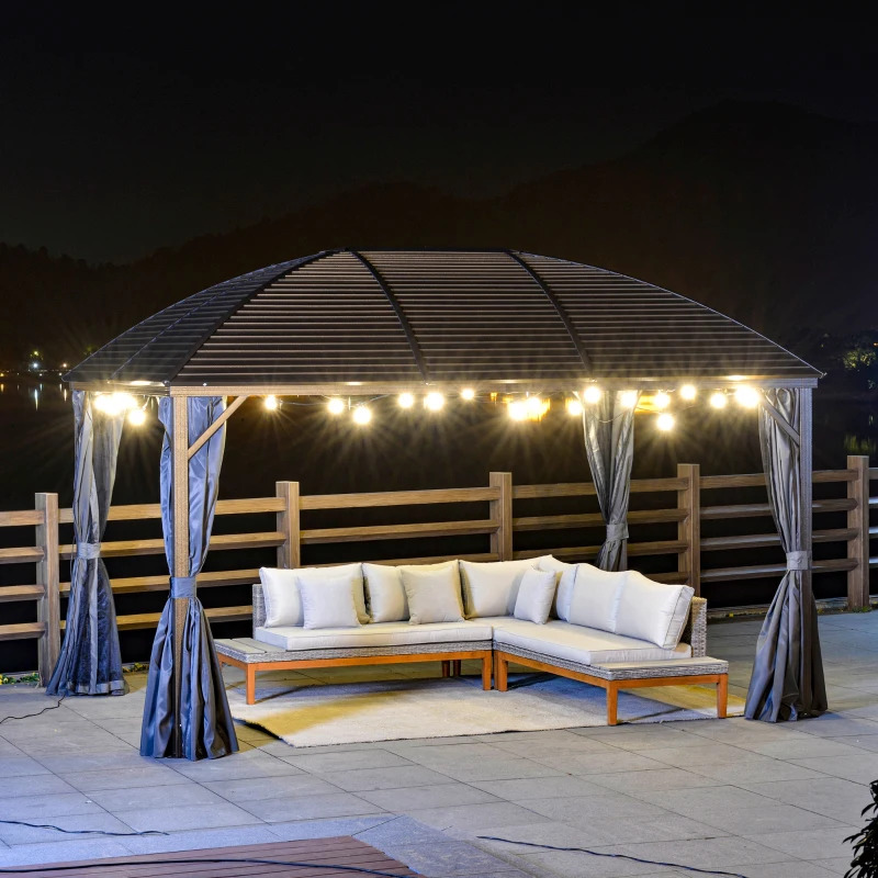 Outsunny 14 x 10 Foot Dome Hardtop Gazebo with Curtains