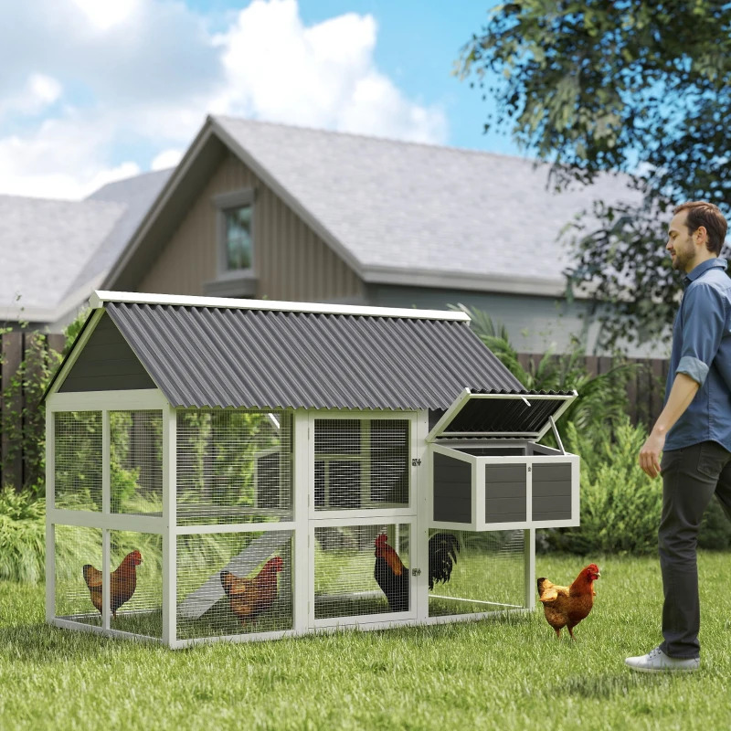 PawHut 84 Inch Wooden Liften Hen House with Run