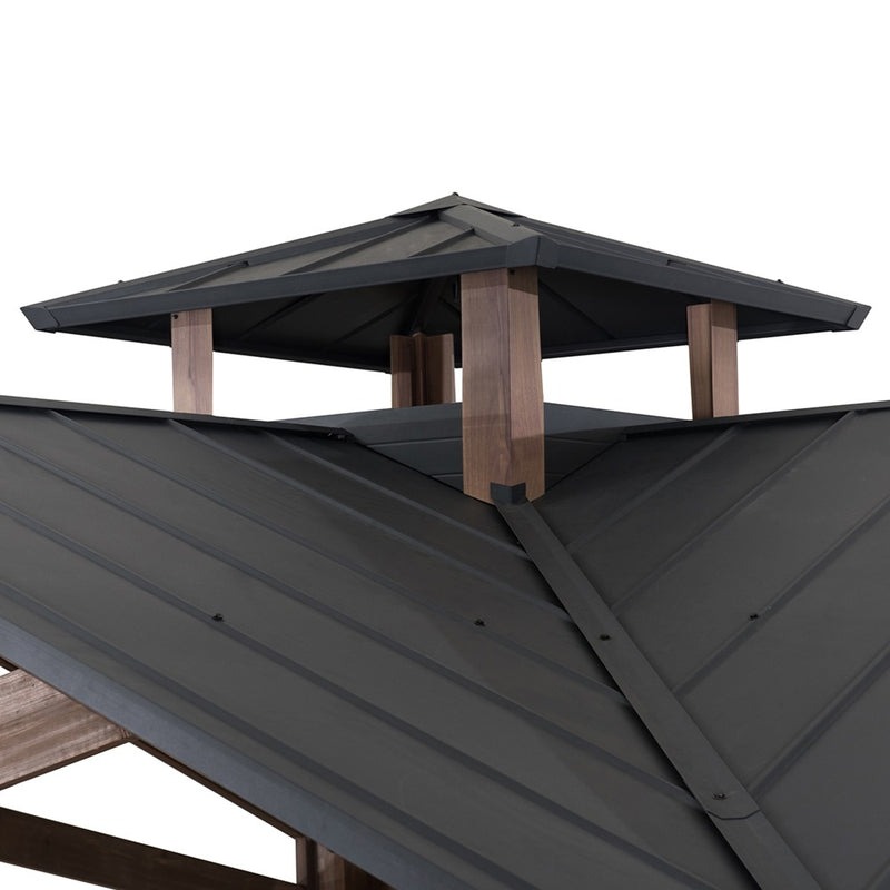 Sunjoy 13 Foot Square Bella Cedar and Steel Hardtop Gazebo