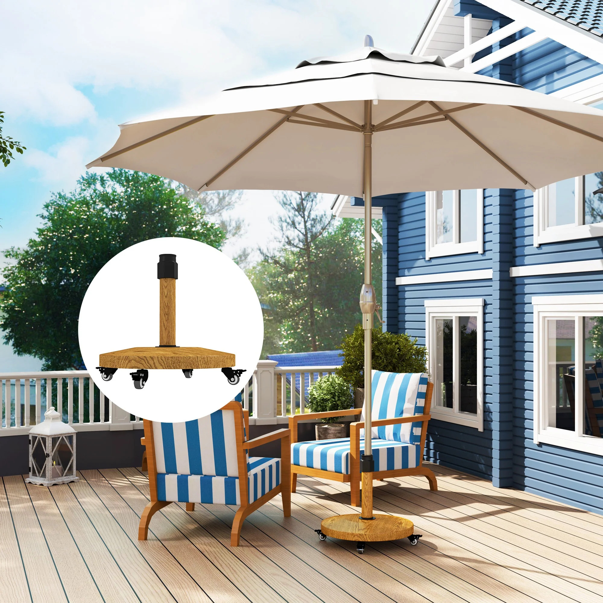 Outsunny Round 405V00 Natural Wood Patio Umbrella Base