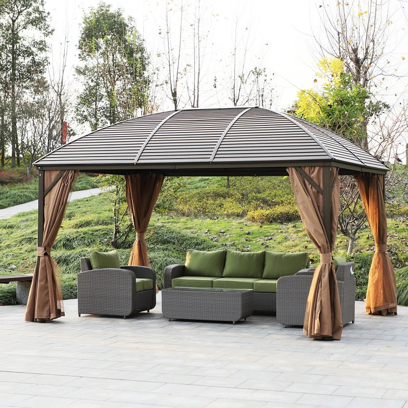 Outsunny 14 x 10 Foot Dome Hardtop Gazebo with Curtains