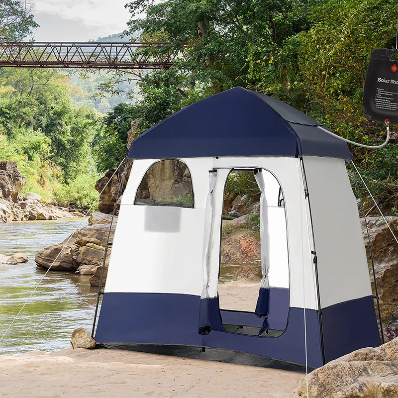 Outsunny 7 x 4 Foot Two-Room Pop Up Shower Tent with Carry Bag
