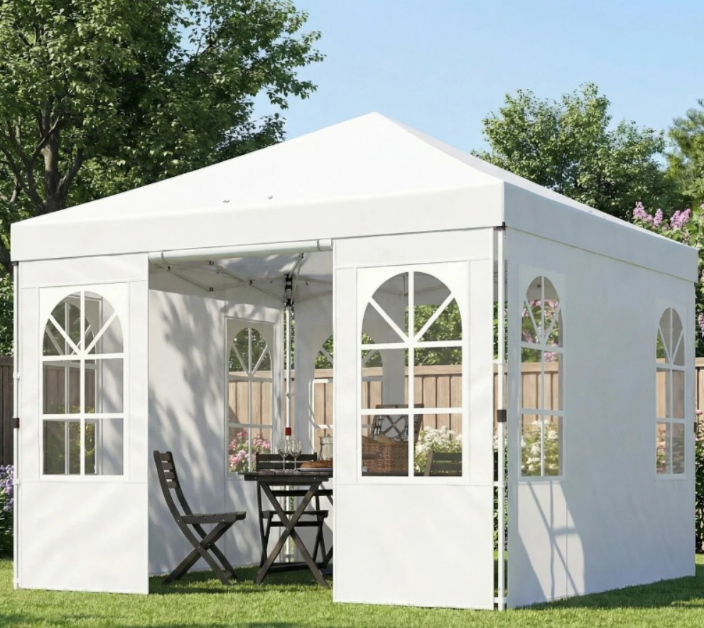 Outsunny 10 x 10 Foot Pop Up Windowed Canopy Tent with One Push Setup