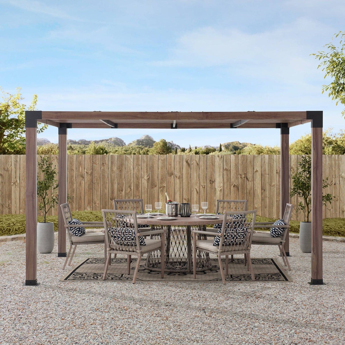 Sunjoy 12 x 10 Foot Brandon Modern Wood-Look Steel Pergola