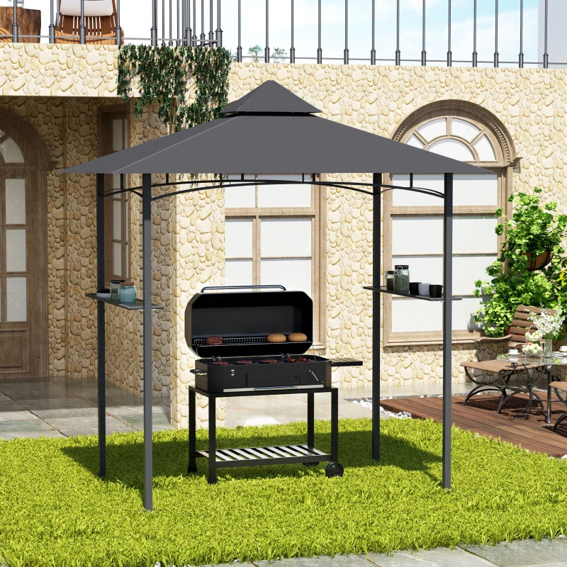 Outsunny 8 x 5 Foot Grey Double Roof Outdoor Grill Gazebo