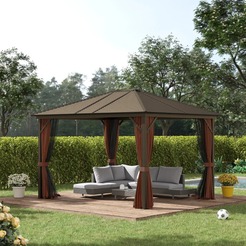 Outsunny 10 x 12 Foot 040 Hardtop Gazebo with Curtains and Netting