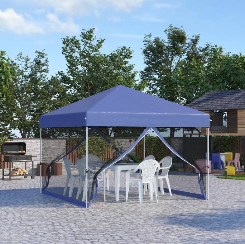 Outsunny 10 x 10 Foot Pop Up Screened Canopy Tent with Wheeled Carry Bag