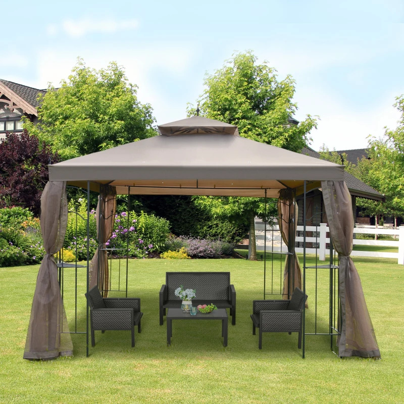 Outsunny 10 x 10 Foot Patio Gazebo with Corner Frame Shelves