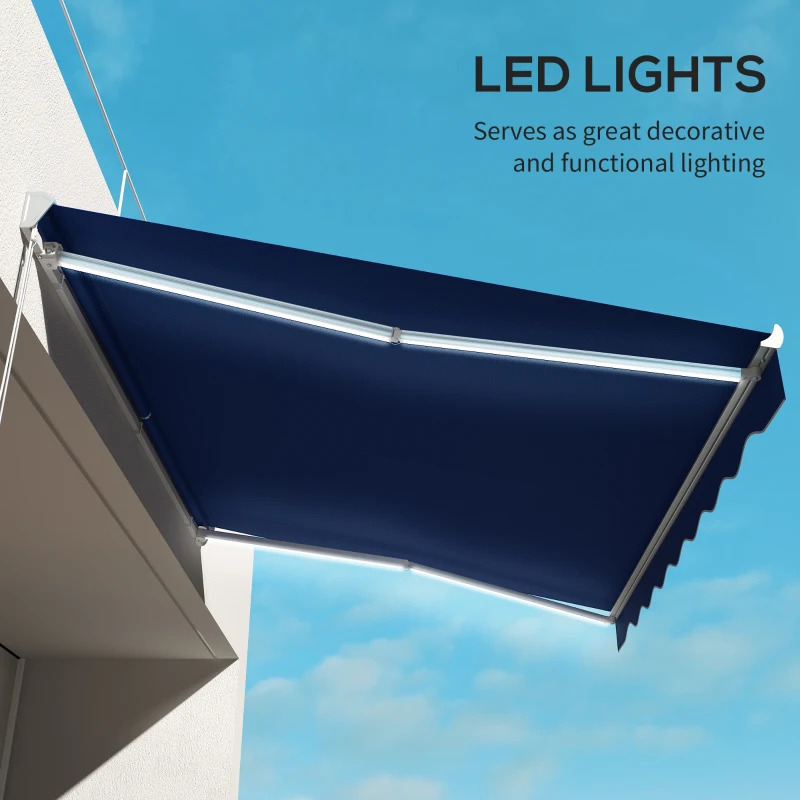 Outsunny 13 x 10 Foot Remote Control Retractable Awning with LED Lights