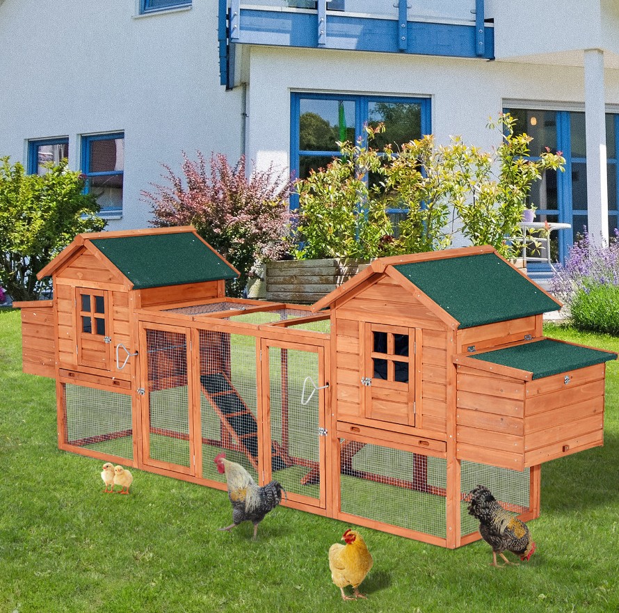 PawHut 124 Inch Wooden Dual Chicken Coop