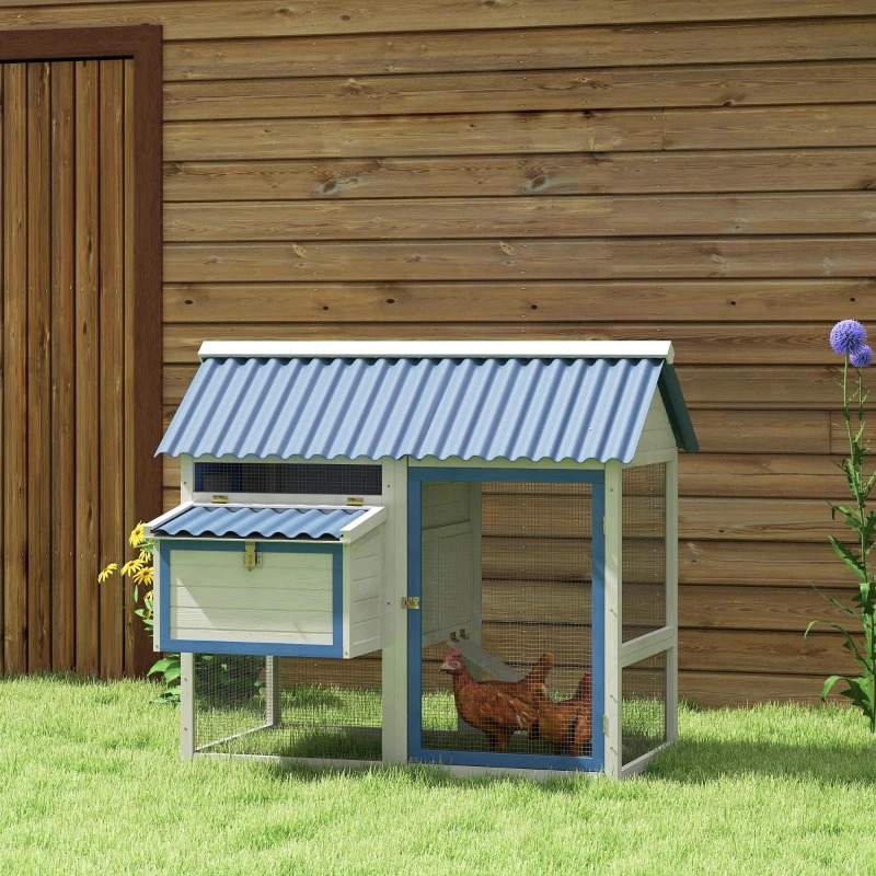 PawHut 55 1/2 Inch Wooden Chicken Coop with Run Box