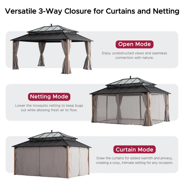 Sunjoy 16 x 12 Foot Kingston Extra-Tall Steel and Poly-Carb Hardtop Gazebo