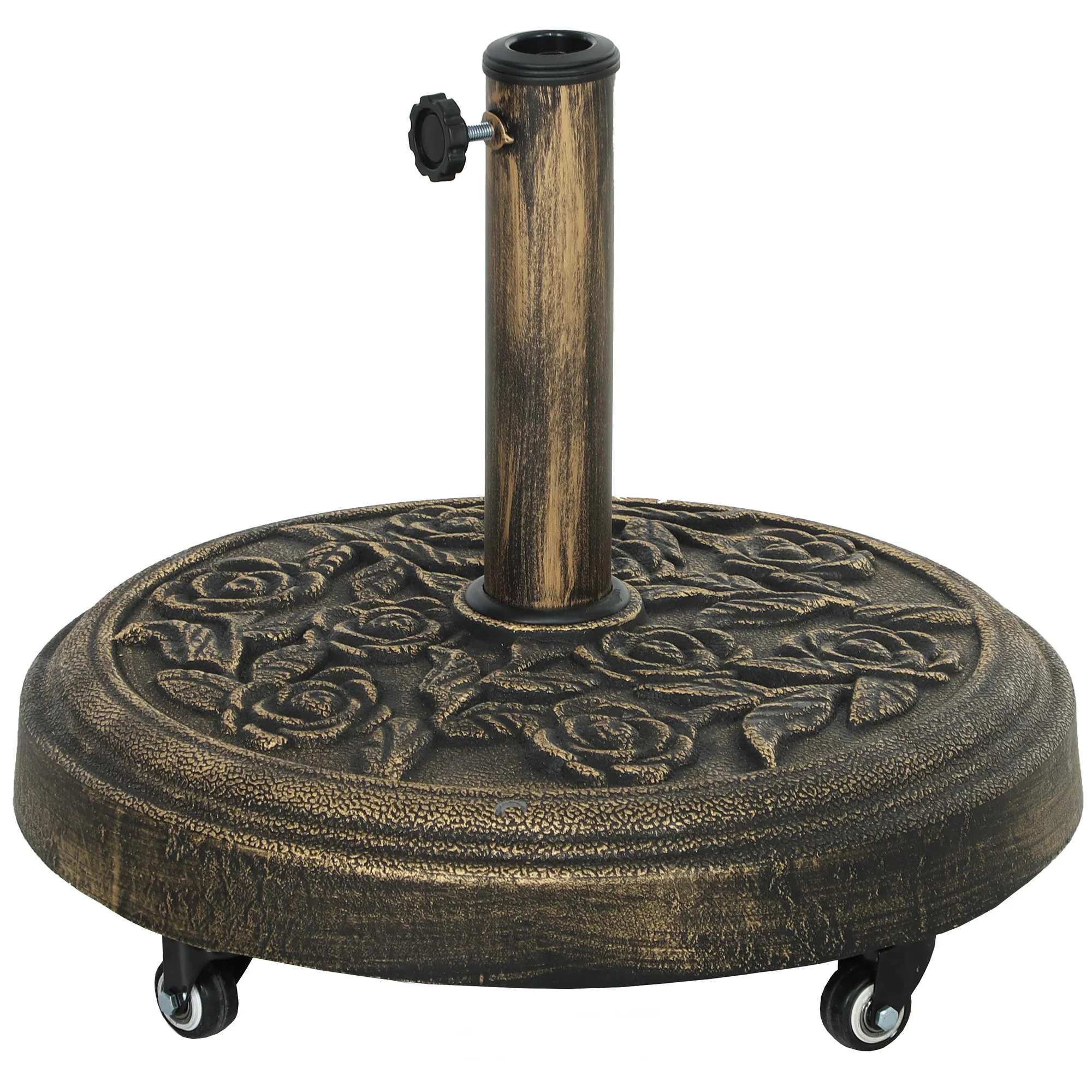 Outsunny Bronze Round Resin Patio Umbrella Base with Wheels