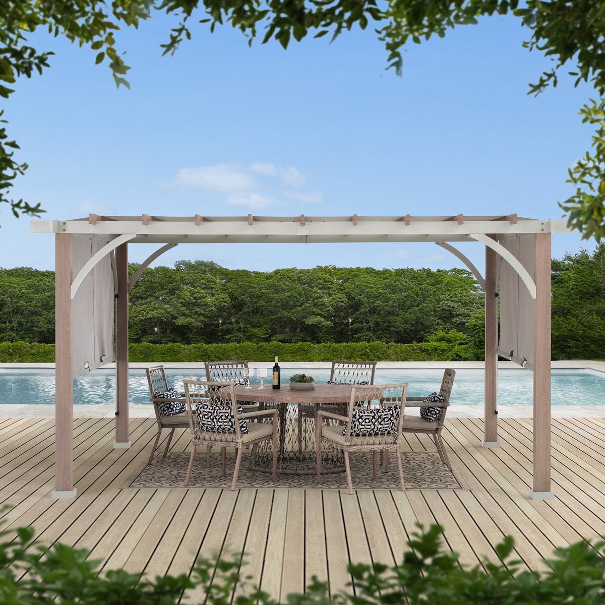 Sunjoy 12 x 14 Foot Delrey Sliding Shade Wood-Look Steel Pergola