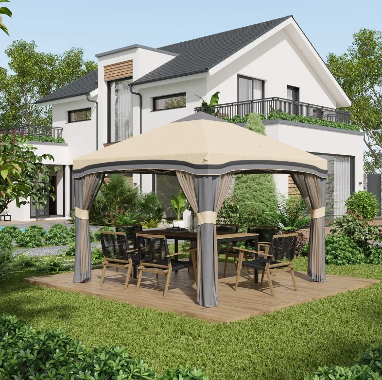Outsunny 10 x 10 Foot Adjustable Height Pop Up Canopy with Net Sidewalls