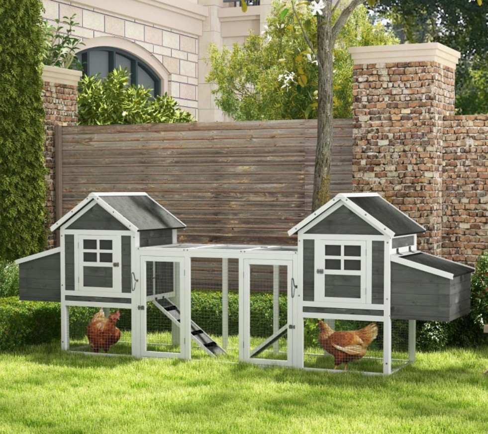 PawHut 124 Inch Wooden Dual Chicken Coop