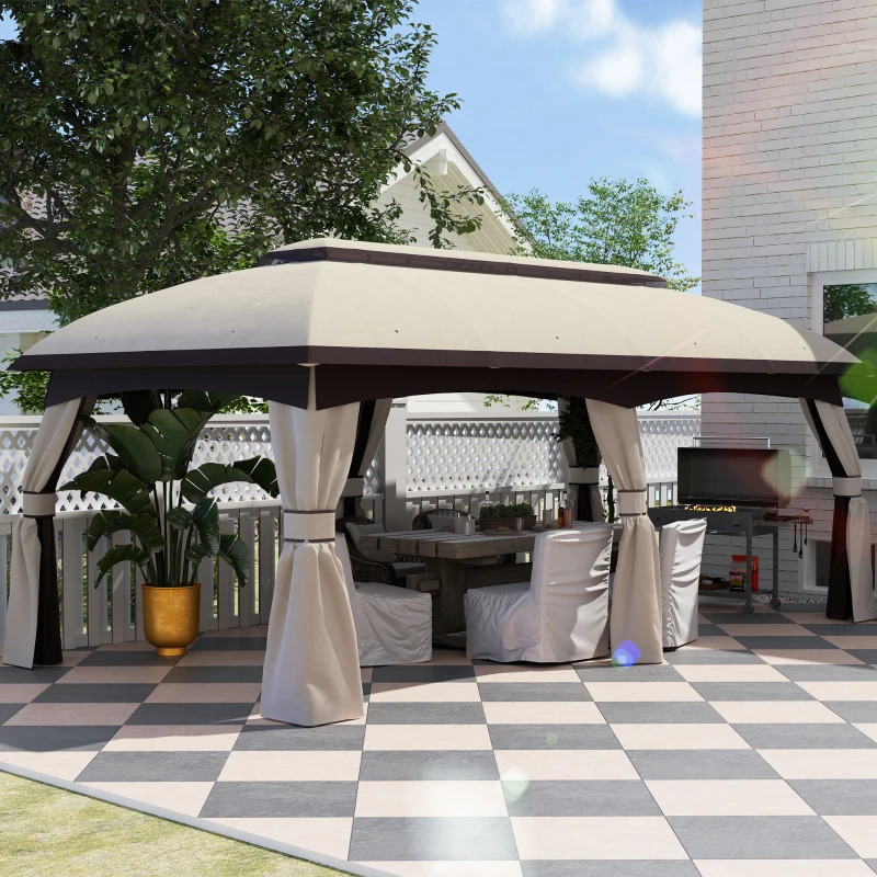 Outsunny 10 x 20 Foot Beige Outdoor Gazebo with Netting
