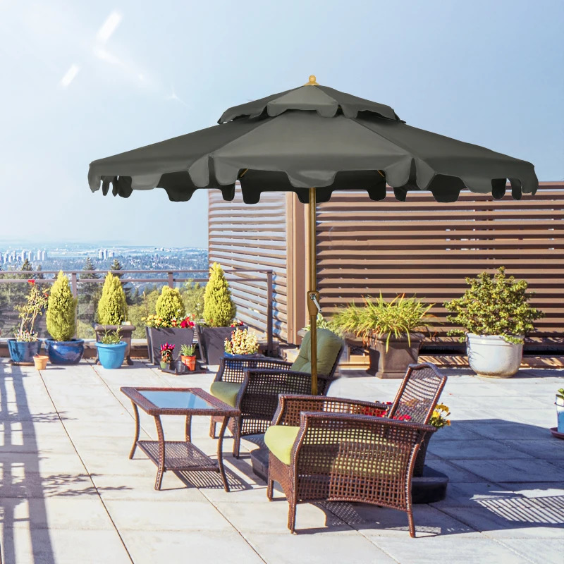 Outsunny 9 Foot Ruffled Patio Umbrella with Push Button Tilt and Crank