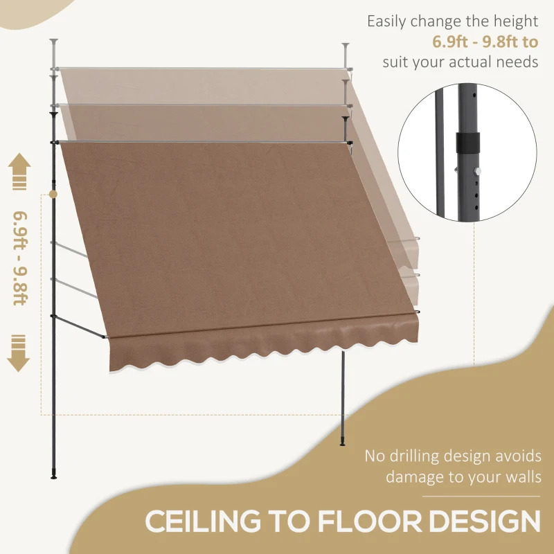 Outsunny 10 x 4 Foot Tension-Mount Manual Retractable Door or Window Awning