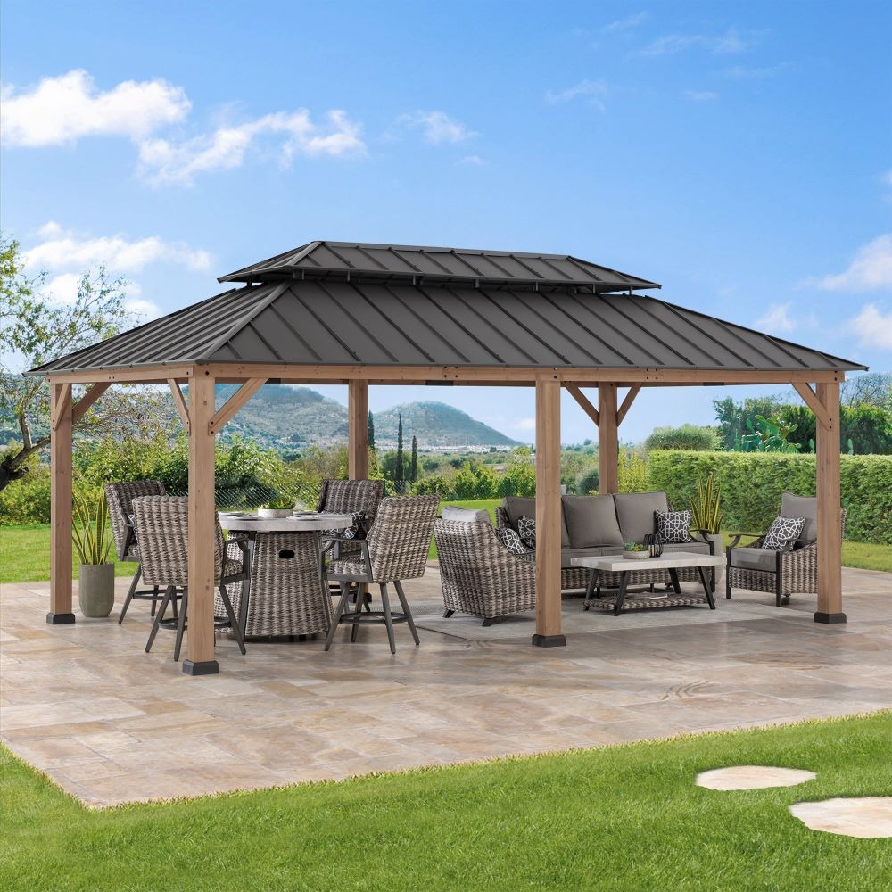 Sunjoy 12 x 20 Foot Weathered Cedar Frame Hardtop Gazebo