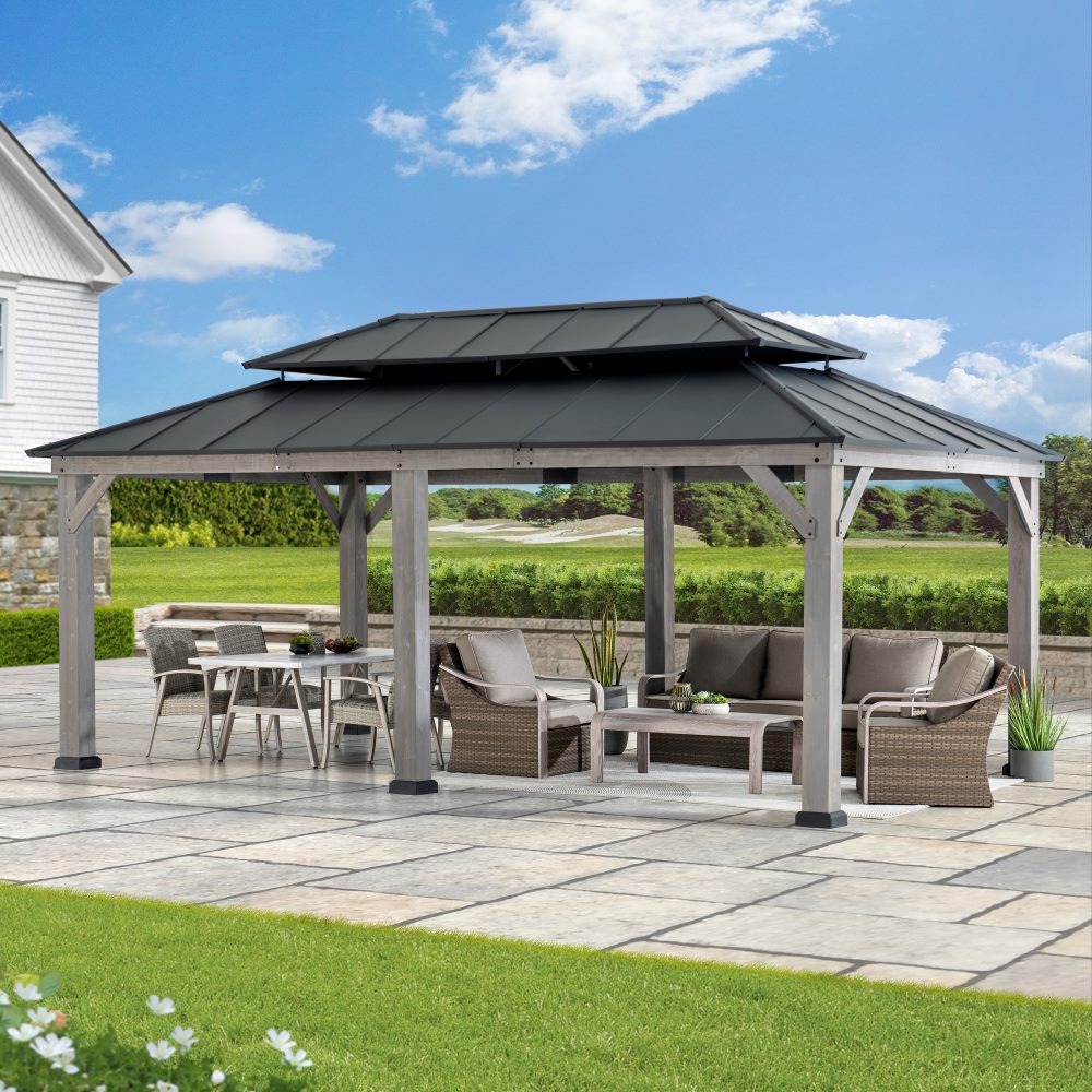 Sunjoy 12 x 20 Foot Cedar and Aluminum Hardtop Dual-Rail Gazebo