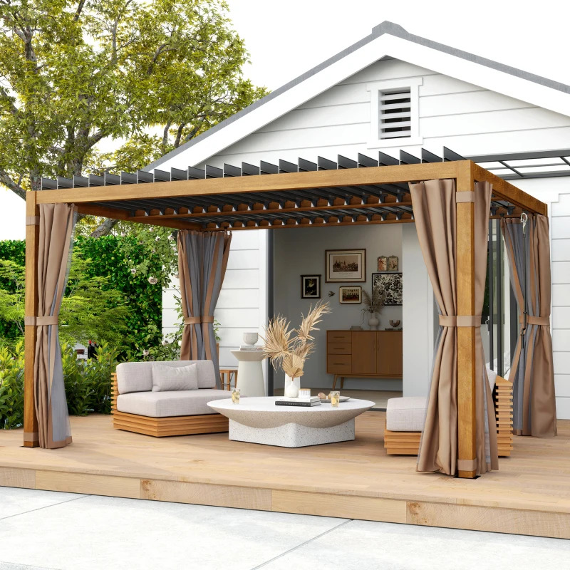 Outsunny 10 x 13 Foot Outdoor Retractable Pergola with Sun Shade Louvered Top