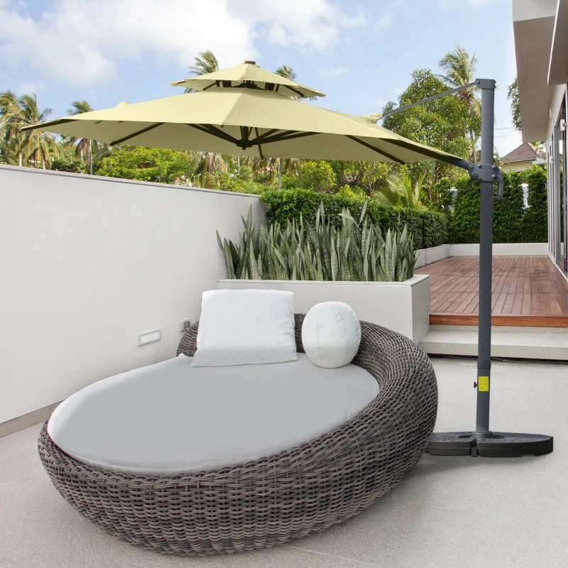 Outsunny 11 Foot Double Roof Cantilever Patio Umbrella with Base