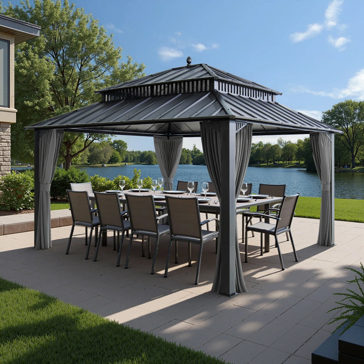 Sunjoy 14 x 12 Foot Kingston Extra-Tall Steel Hardtop Gazebo