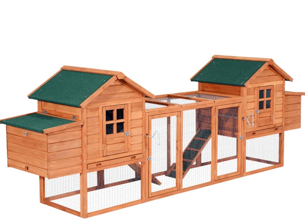 PawHut 124 Inch Wooden Dual Chicken Coop