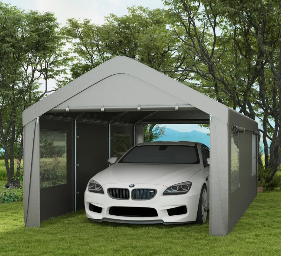 Outsunny 10 x 20 Foot Heavy Duty Portable Carport with 4 Mesh Windows