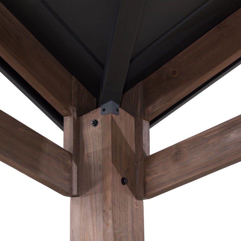 Sunjoy 13 Foot Square Bella Cedar and Steel Hardtop Gazebo