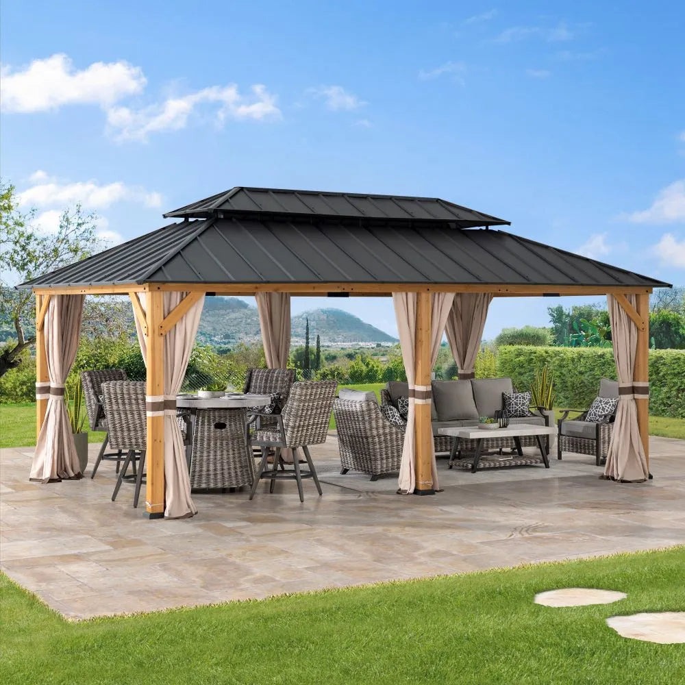 Sunjoy 12 x 20 Foot Archwood Galvanized Steel Roof Gazebo