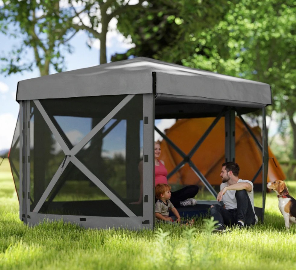 Outsunny 12 x 12 Foot Hexagonal Pop Up Gazebo Canopy Tent with 5 Sidewalls