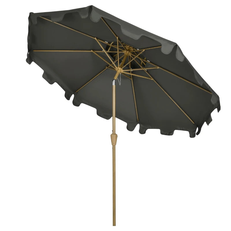Outsunny 9 Foot Ruffled Patio Umbrella with Push Button Tilt and Crank