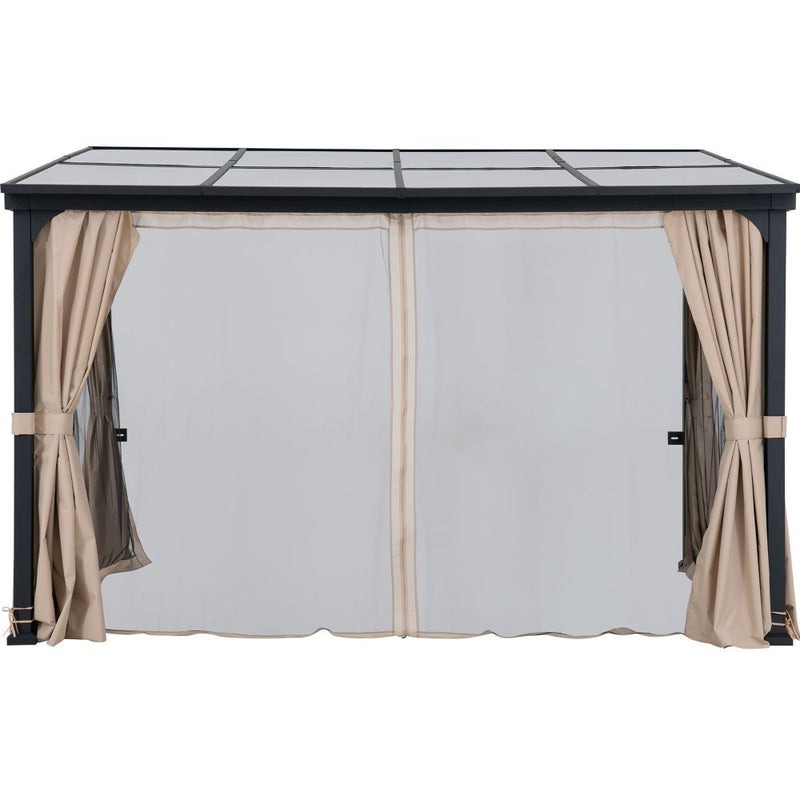 Sunjoy 10 x 12 Foot Wall-Mounted Lean-To Gazebo with Curtains and Netting