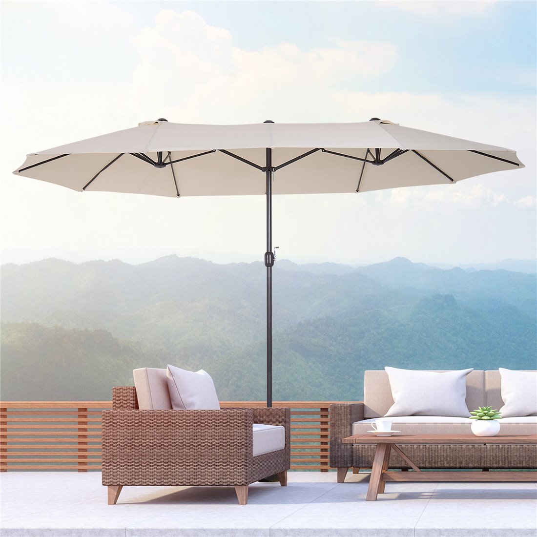 Outsunny 15 Foot 030V01 Double Sided Patio Umbrella with Crank Handle
