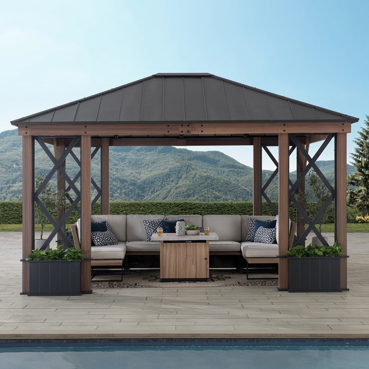 Sunjoy 13 x 15 Foot Oasis Aluminum Hardtop Planter Gazebo