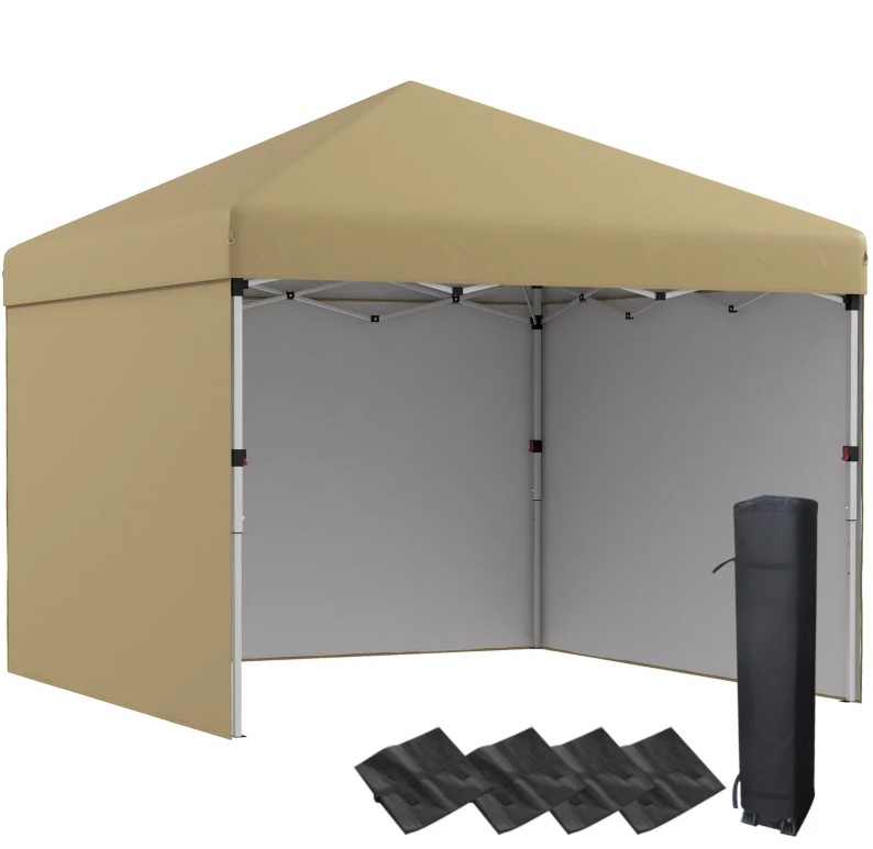 Outsunny 10 x 10 Foot Steel Frame Pop Up Canopy with Sidewalls and Weight Bags