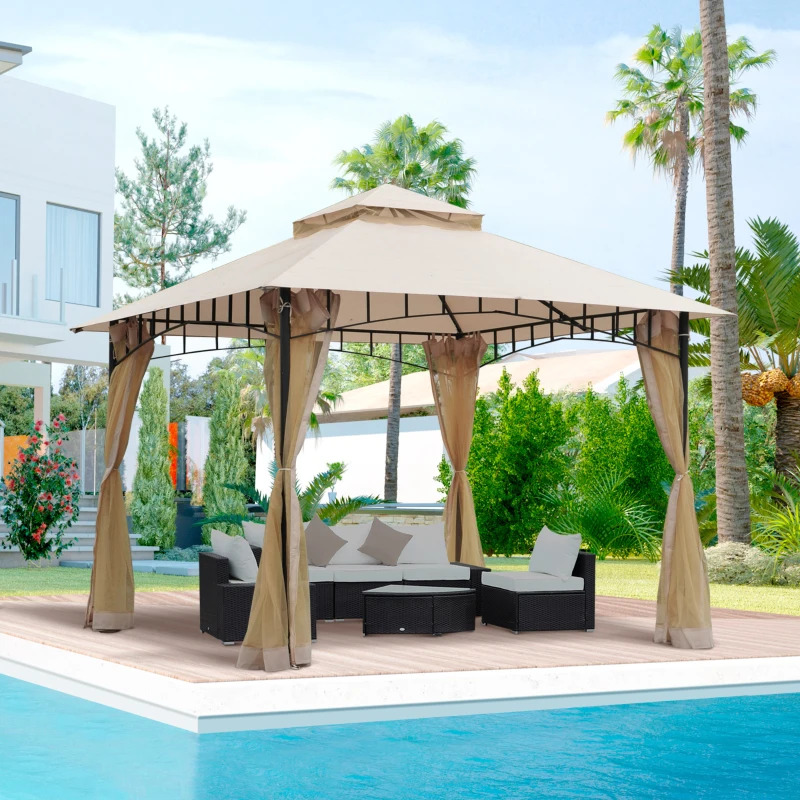 Outsunny 10 x 10 Foot Outdoor Gazebo with Mesh Sidewalls